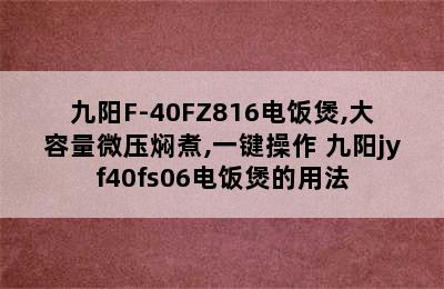 九阳F-40FZ816电饭煲,大容量微压焖煮,一键操作 九阳jyf40fs06电饭煲的用法